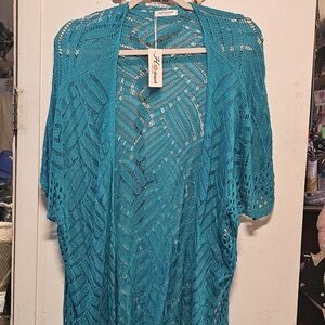 Hotouch Teal Open Knit Cardigan Summer Spring Shawl Cover Up Large Nwt